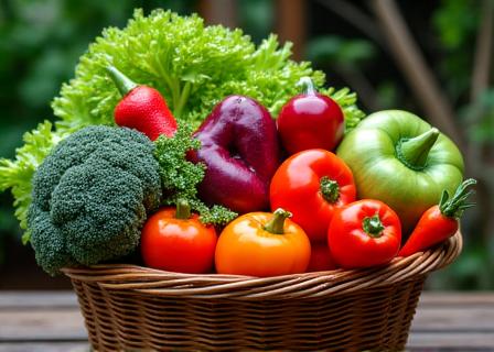 色とりどりの新鮮な野菜が並んだバスケット