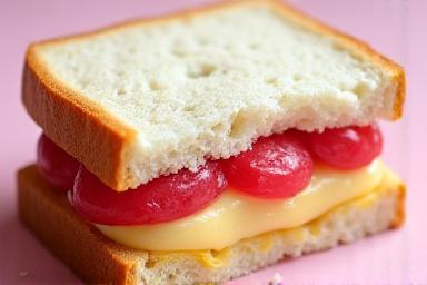 カットされたサクラ・あんバターサンド